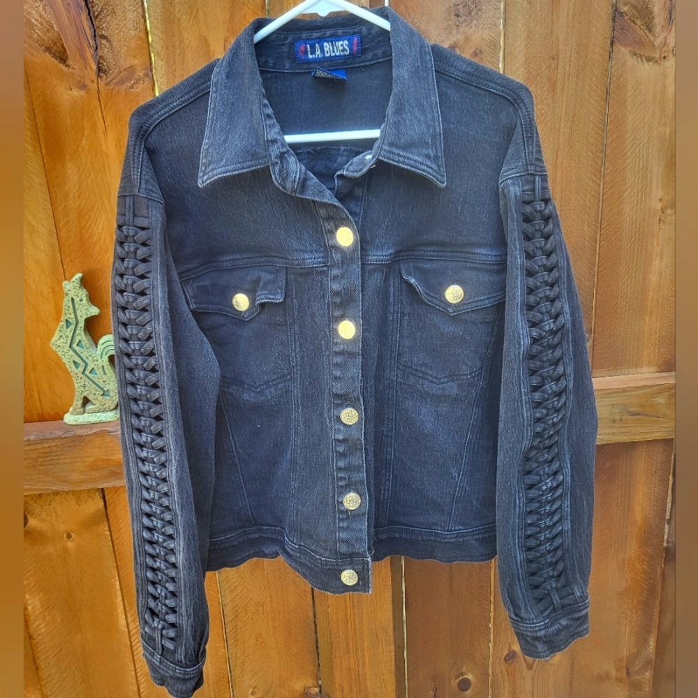 L.A. BluesBlack Denim Jacket with Gold Accents